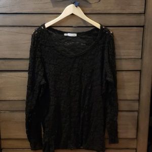 Maurices Black Lace Long Sleeve Top